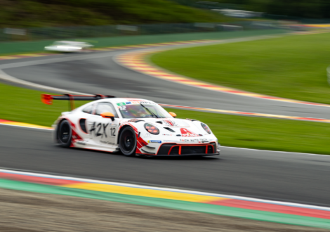 Fach Tech down Bruxelles This gorgeous Red/White Porsche 992 GT decending the Bruxelles towards Pouhon during the 6H of GT-Open at Spa.
